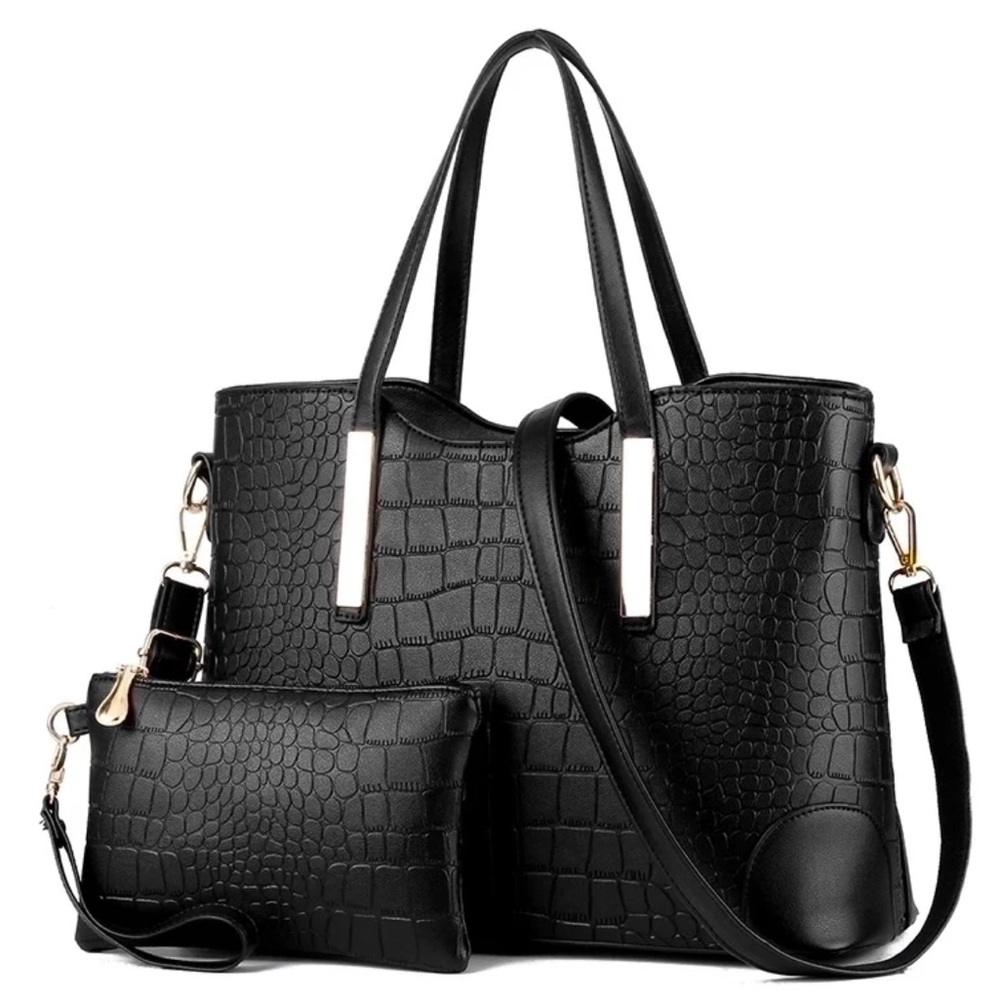 Elegant Black Crocodile Pattern Tote Bag Set vegan bags recycled materials